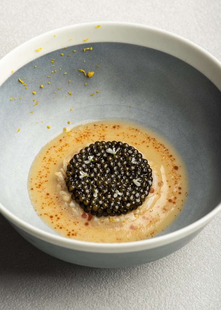 Brown crab from Roscoff, Brittany topped with Kristal caviar from Maison Kaviar