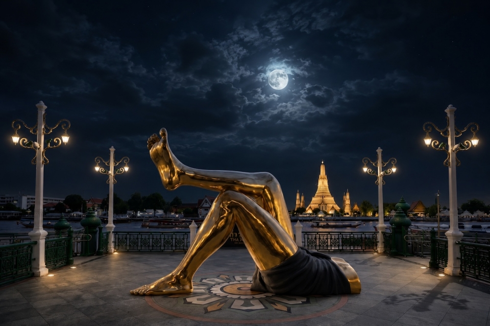 Chatchai Puipia, Wish you were here, 2009. Bronze sculpture, gold leaf,